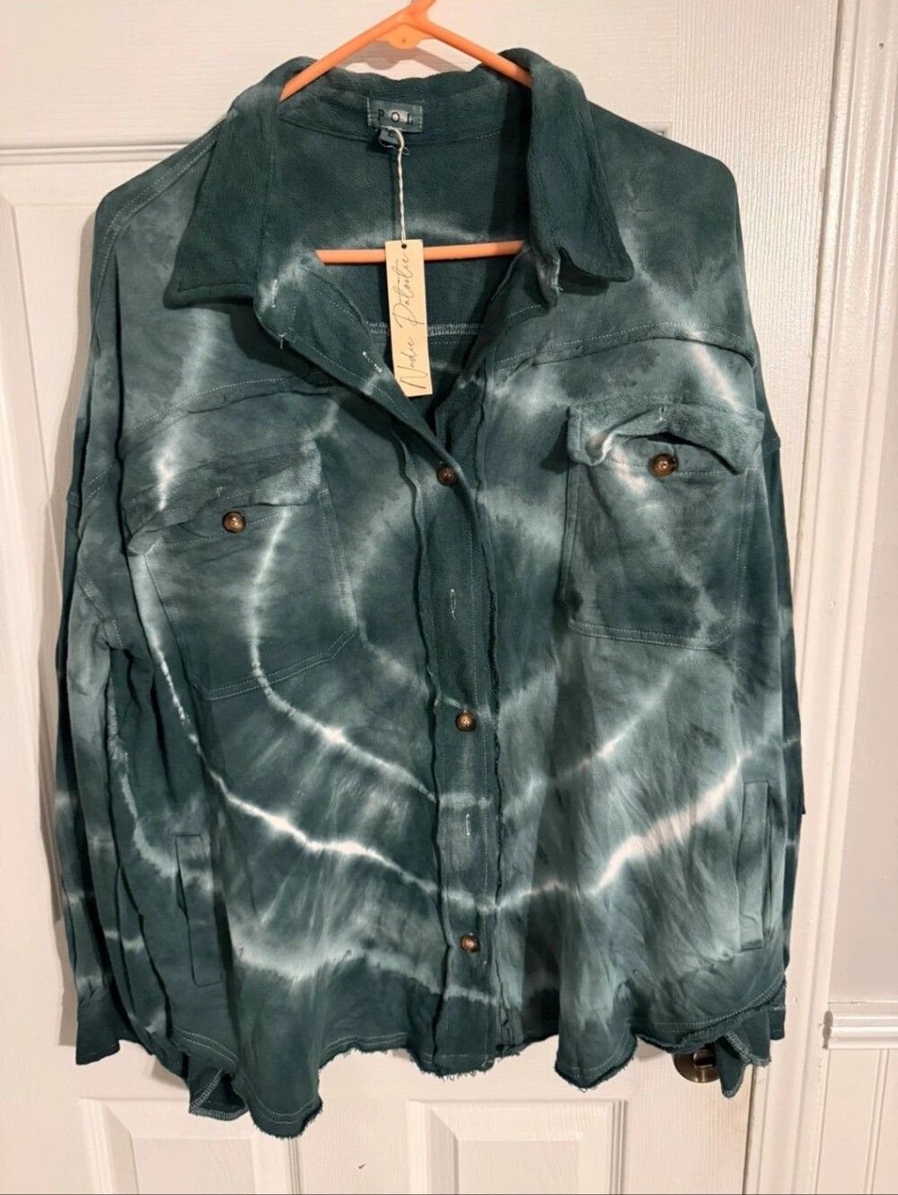 POL NWT Tie-Dye Button-Up Shirt Jacket - Dark Teal/Green